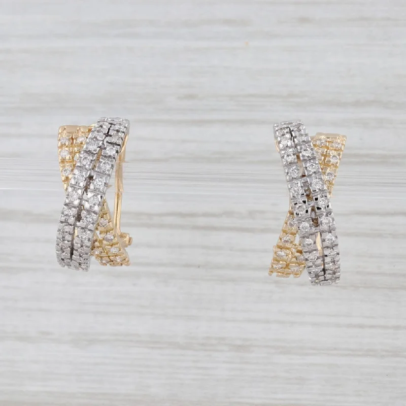 Extra Large Drop Earrings-0.50ctw Diamond X Drop Earrings 14k White Yellow Gold Omega Backs Pierced