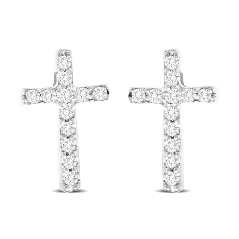 Glittery Hoop Earrings-10K White Gold Diamond Accent Cross Earrings