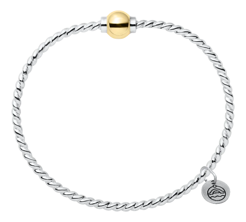 Luxury Silver Bracelet with Textured Chains-Authentic Cape Cod Twisted Wire Bracelet Made by LeStage - Sterling Silver with 14K Yellow Gold