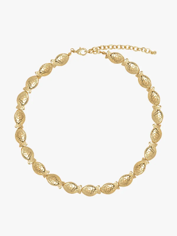 Designer Necklace with Pearl and Gold Details-Fishes Necklace - Gold