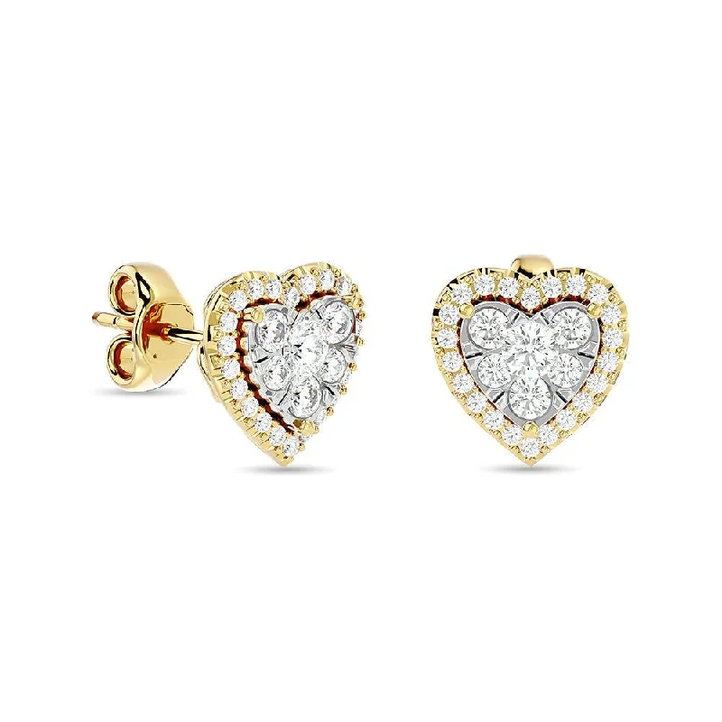 Teardrop Earrings for Weddings-Diamond 1 Ct.Tw. Heart Fashion Earrings in 14K Yellow Gold