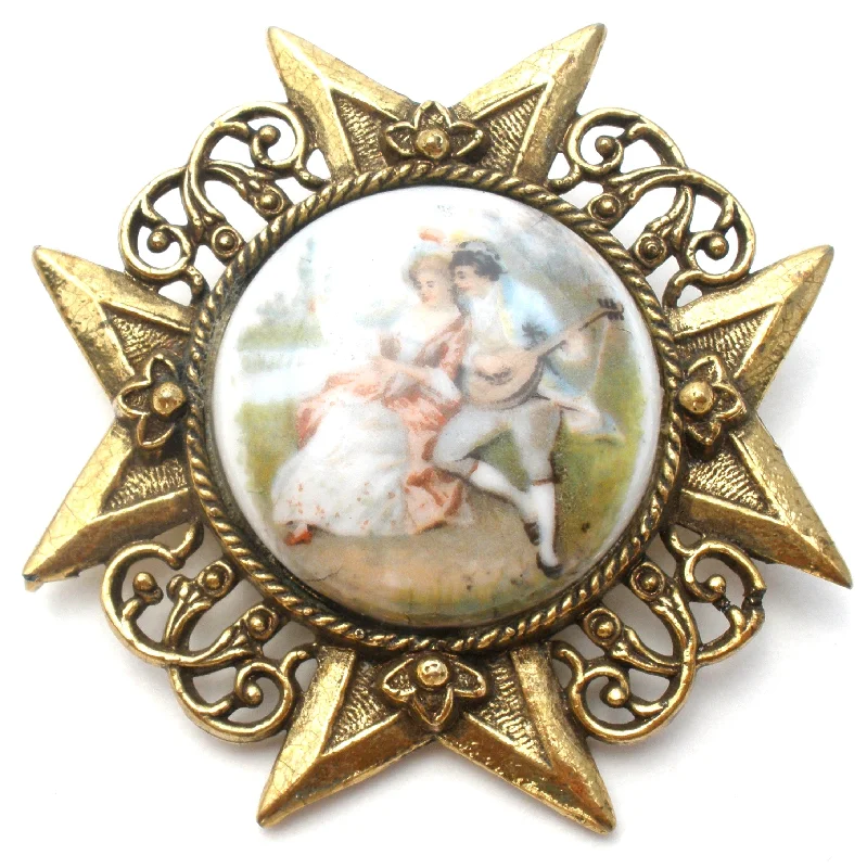 Gold Plated Brooch-Victorian Courting Couple Brooch Pin Vintage