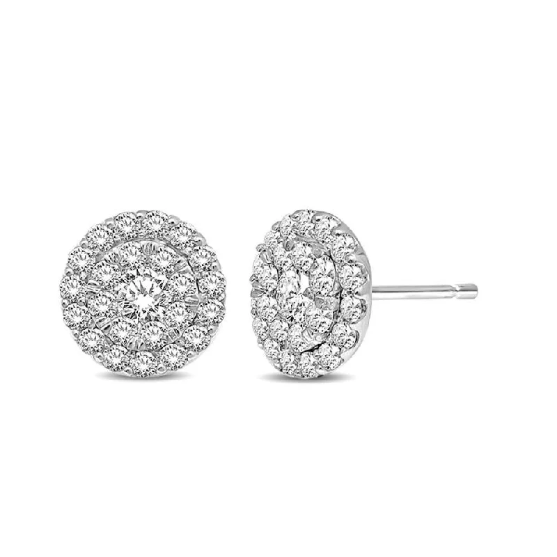 Elegant Diamond Drop Earrings-14K White Gold 3/4 Ctw Invisible Diamond Stud Earrings