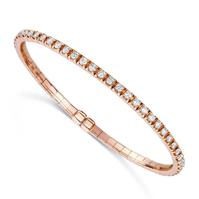 Elegant Silver Bangles with Heart-shaped Charms-18ct Rose Gold Diamond Set Sprung Bangle With Magnetic Clasp