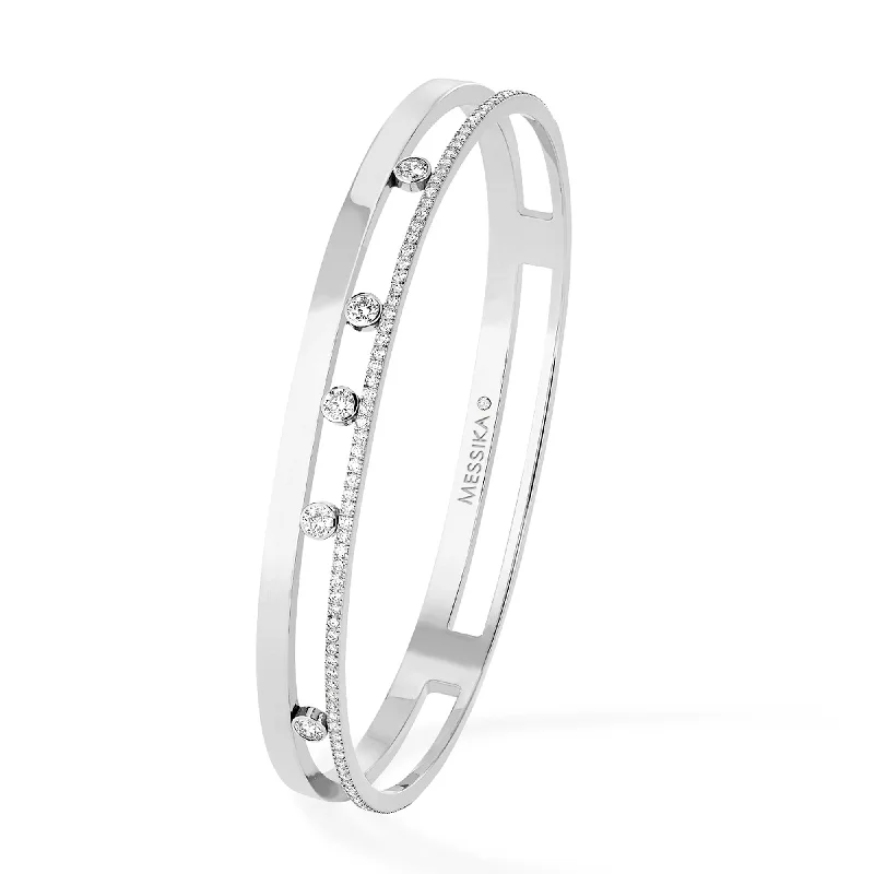 Personalized Silver Bangle Set with Charms-18ct White Gold Move Romane Pave Set Diamond Bangle