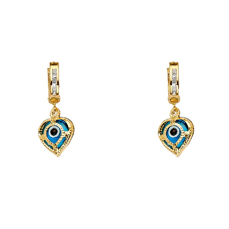 Luxury Gold Hoop Earrings-14KY Evil Eye Hanging Earrings