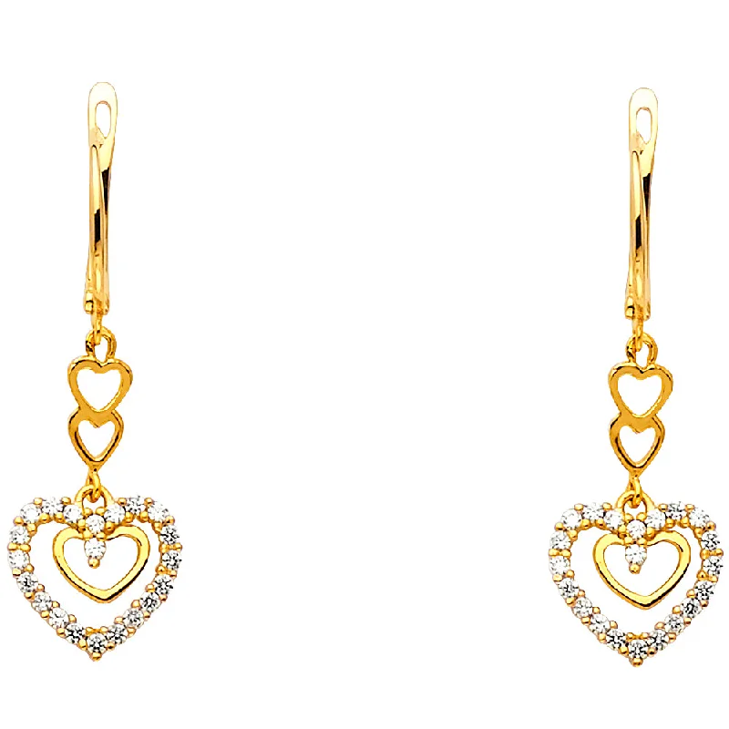 Geometric Hoop Earrings-14KY CZ Heart Hanging Earrings