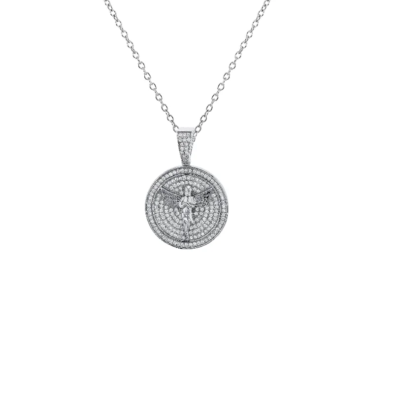 Bold Statement Necklace for Fashionistas-Angel In Medallion Necklace (Silver)