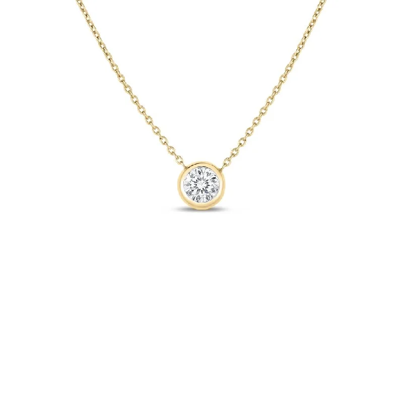 Elegant Bridal Necklace with Diamonds-18kt Yellow Gold Bezel Set Solitaire Pendant Necklace