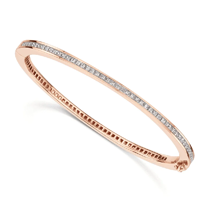 Personalized Name Bangles for Special Days-18ct Rose Gold Princess Cut Diamond Channel Set Bangle