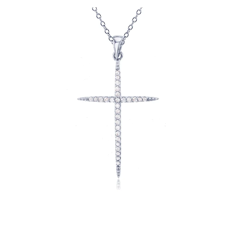 Elegant Necklace with Round Gemstone-Cross Fancy Necklace (Silver)