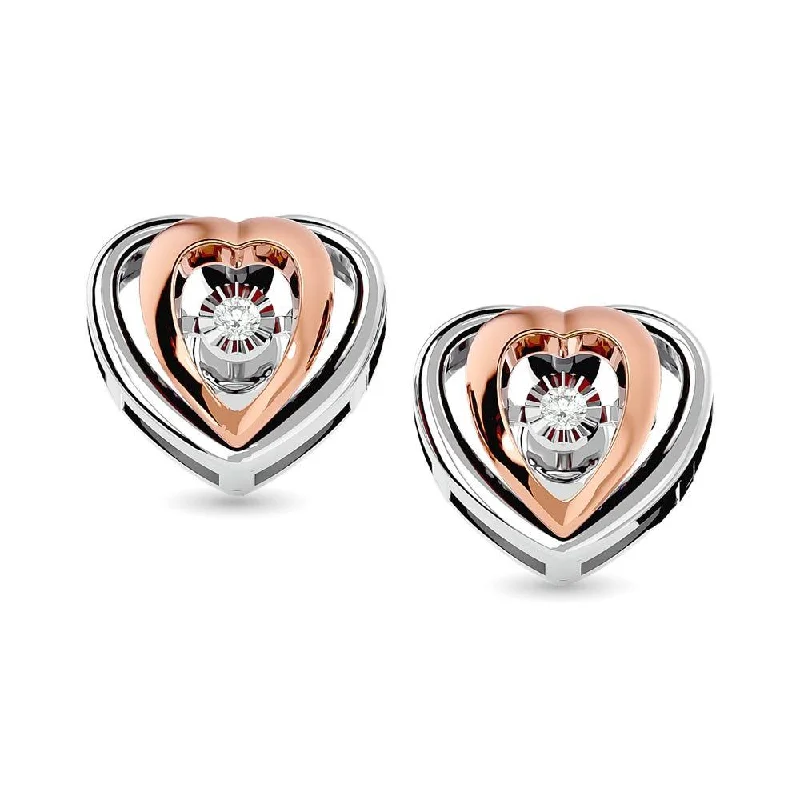 Fancy Silver Drop Earrings-Diamond Two Tone Heart Earrings 1/20 ct tw in 10K White Gold