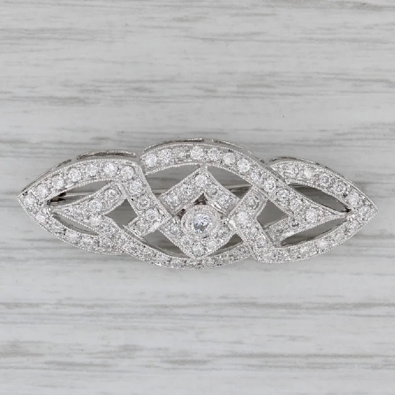 Brooch For Every Occasion-Vintage 1.21ctw Diamond Open Knot Work Brooch 18k White Gold Pin