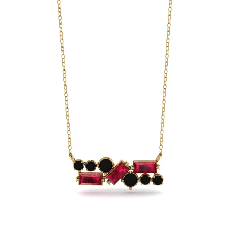 Simple Silver Necklace for Minimalist Style-Ruby Baguette Necklace Mix - Kinley No. 52