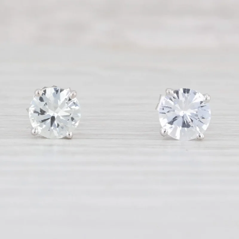 Rose Gold Earrings for Brides-2ctw Lab Created Natural White Colorless Sapphire Stud Earrings 14k White Gold