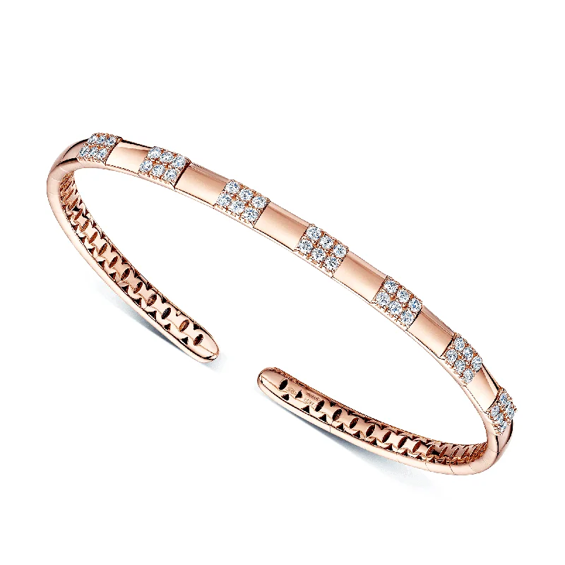 Classic Bangle Set for Formal Wear with Gems-18ct Rose Gold Round Brilliant Cut Diamond Open Bangle