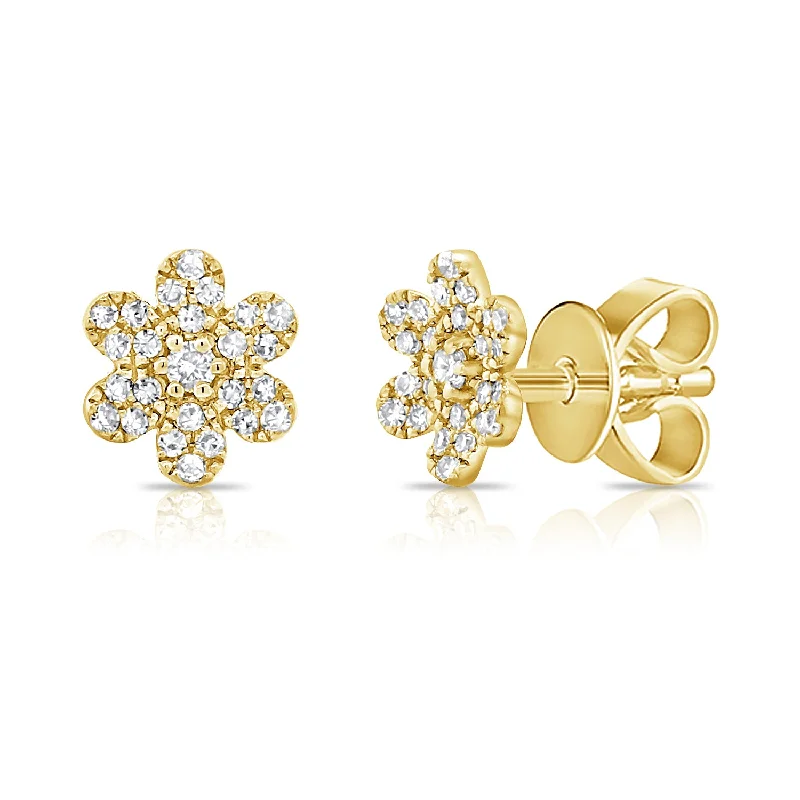 Personalized Bridal Earrings-Diamond Flower Stud Earrings in 14K Gold