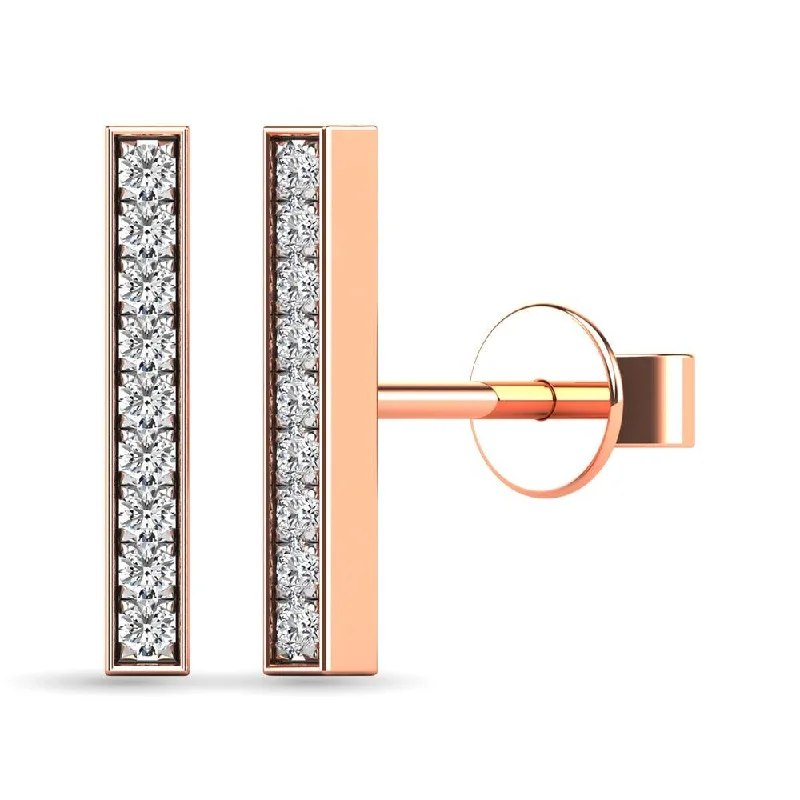 Floral Drop Earrings-Diamond 1/20 ct tw Bar Earrings in 10K Rose Gold