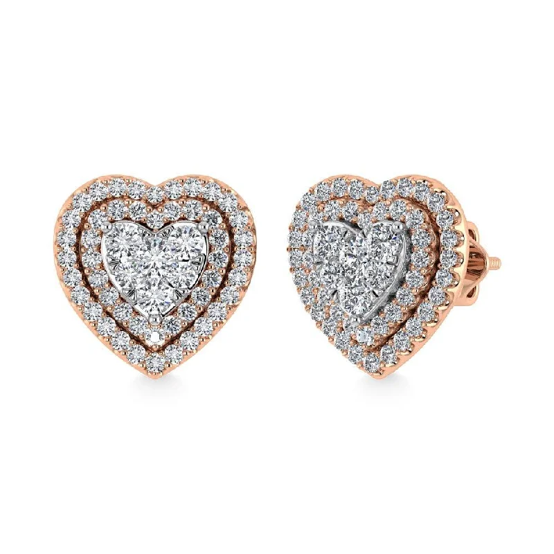 Classic Pearl Earrings-Diamond 7/8 Ct.Tw. Heart Earrings in 14K Rose Gold