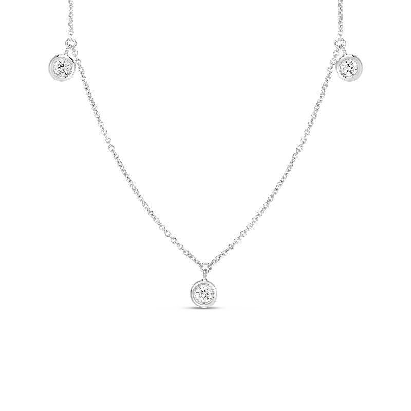 Handcrafted Necklace with Gemstone Pendant-18kt White Gold Diamonds By The Inch 3 Station Necklace