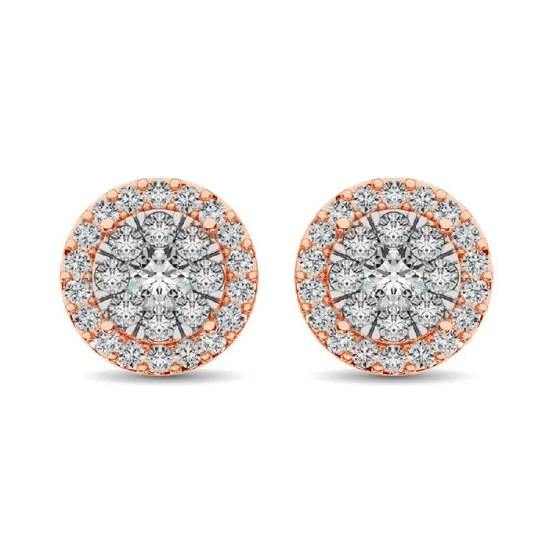 Luxurious Gold Drop Earrings-Diamond Stud earrings 3/4 ct tw in 14K Rose Gold