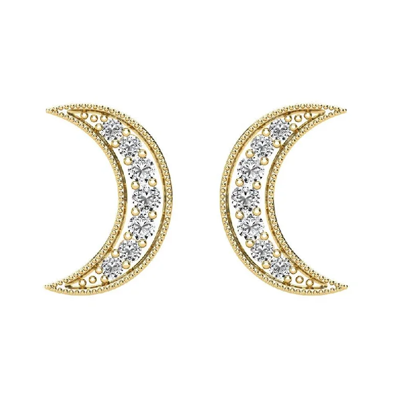 Personalized Bridal Earrings-Diamond 1/6 Ct.Tw. Crescent Moon Earrings in 10K Yellow Gold